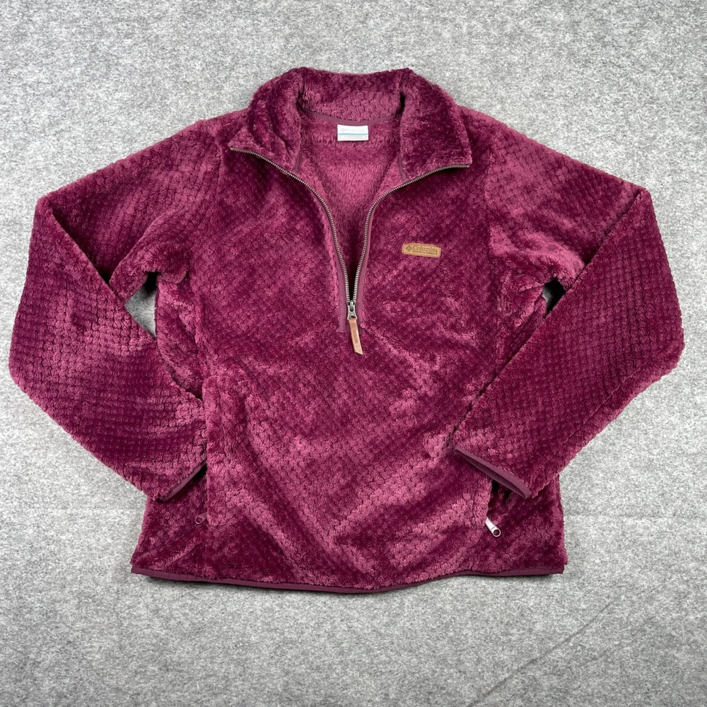 Columbia Fleece Pullover Womens M Purple Fire Side II Sherpa Soft 1/4 Zip Bubble